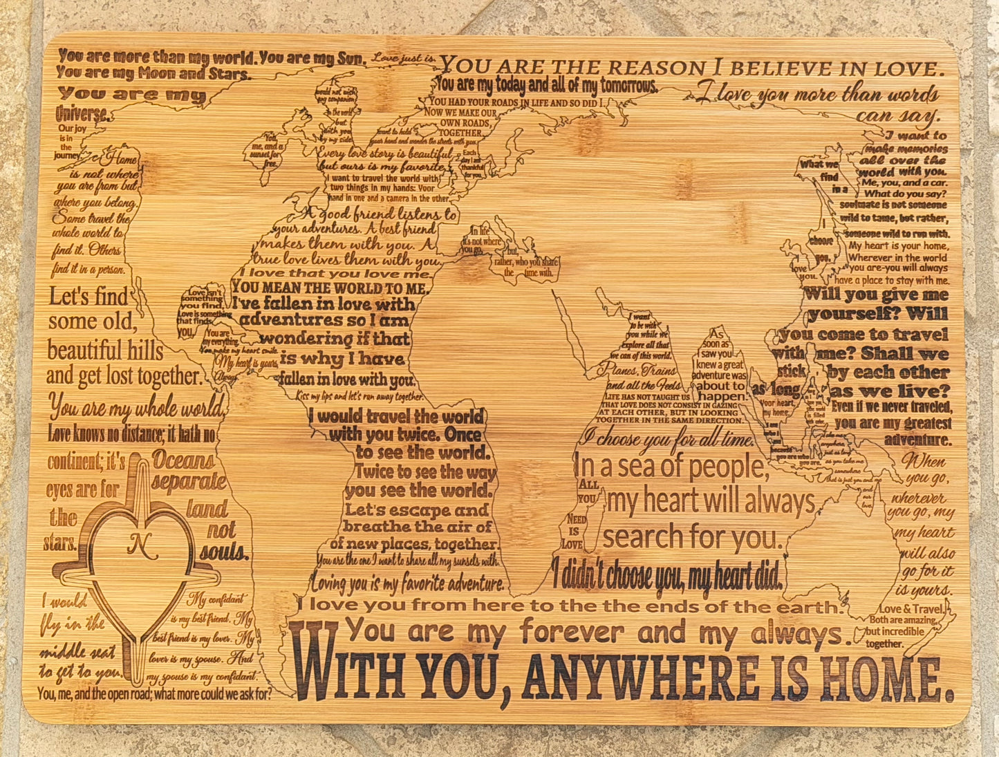 Engraved Bamboo World Map With You