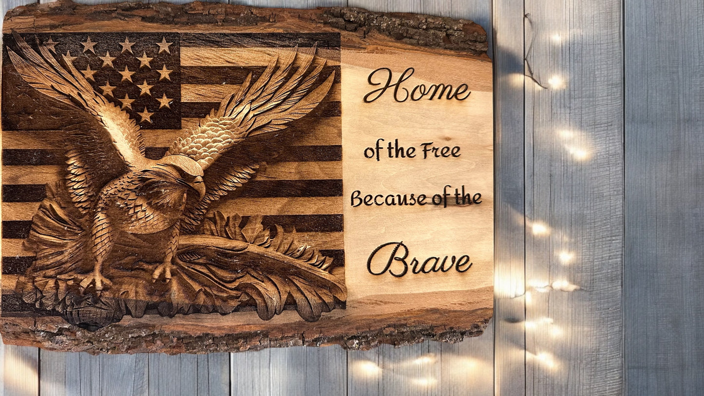 3D laser engraved live edge wood design