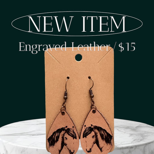 Laser engraved leather earrings